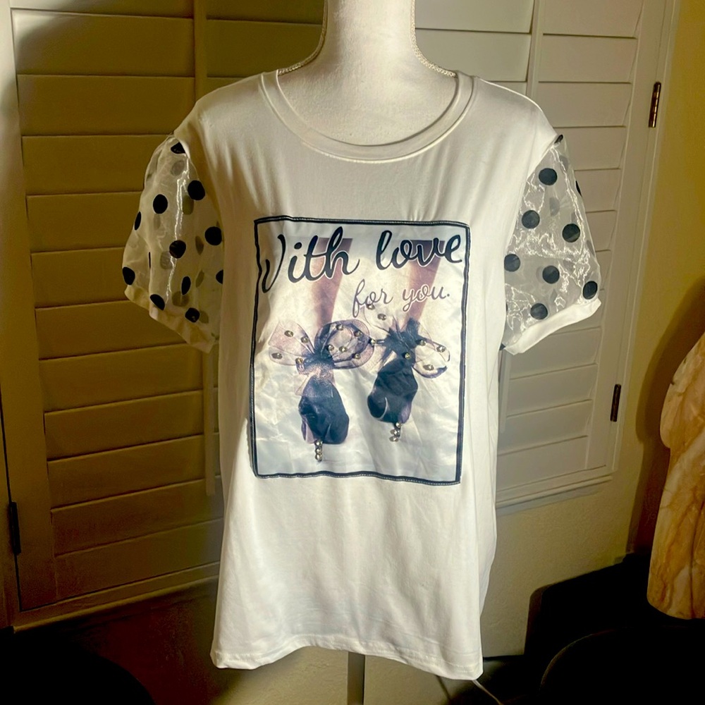 🖤🤍Ko Ko Ailis White Tee “With Love For You”On Front Cotton/Poly Top Size 3X